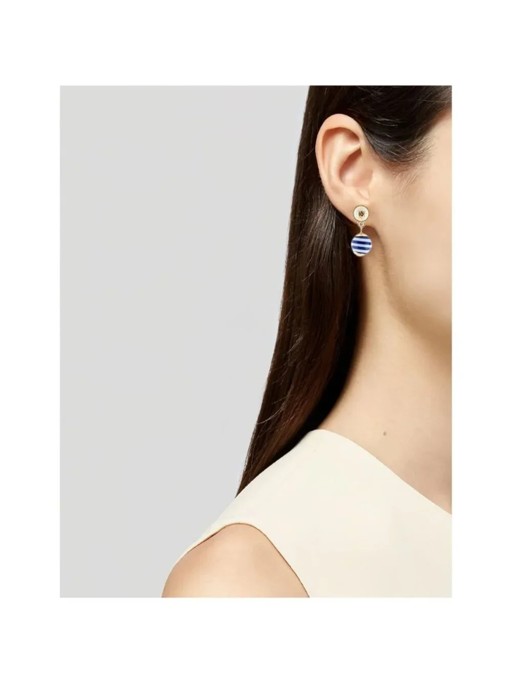 Tory Burch Saher Logo Drop Earrings Blue and White OS